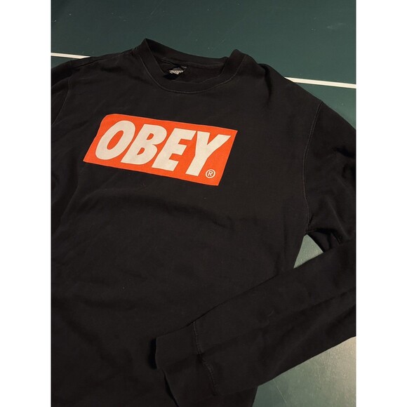 OBEY Box Logo Black Red Pullover Crew Sweatshirt Men’s XL Streetwear Designer - Picture 1 of 5